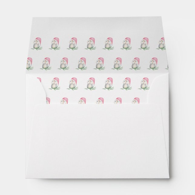 Enveloppe Motif d'aquarelle de la chouette de Noël (Dos (Bas))