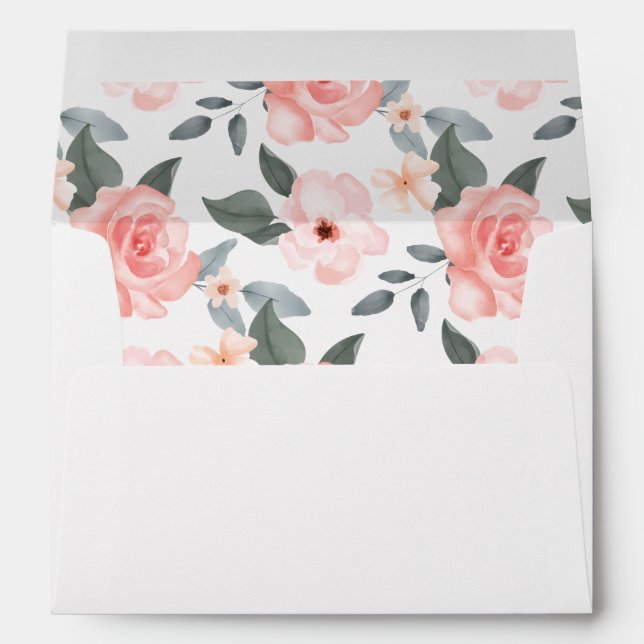 Enveloppe Motif d'aquarelle rose Rose de fleurs (Dos (Bas))