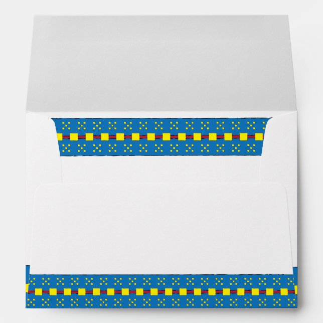 Enveloppe Motif d'art populaire géométrique bleu et jaune (Dos (Bas))