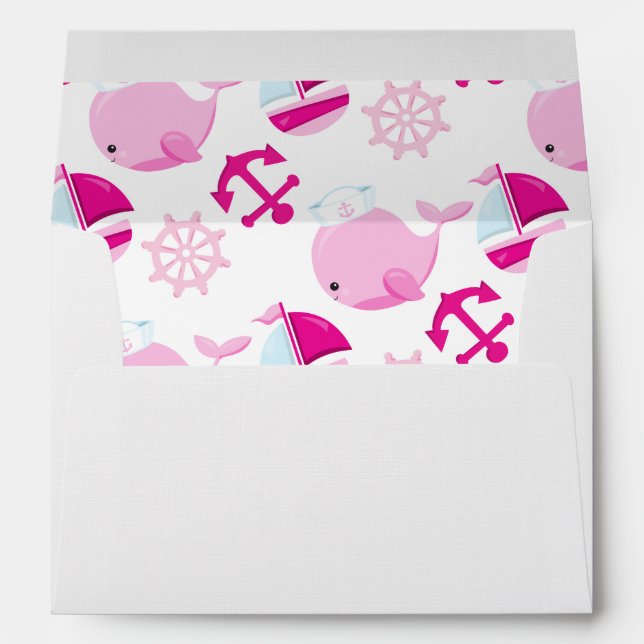 Enveloppe Motif De Baleines, Beaux Baleines, Baleines Roses (Dos (Bas))