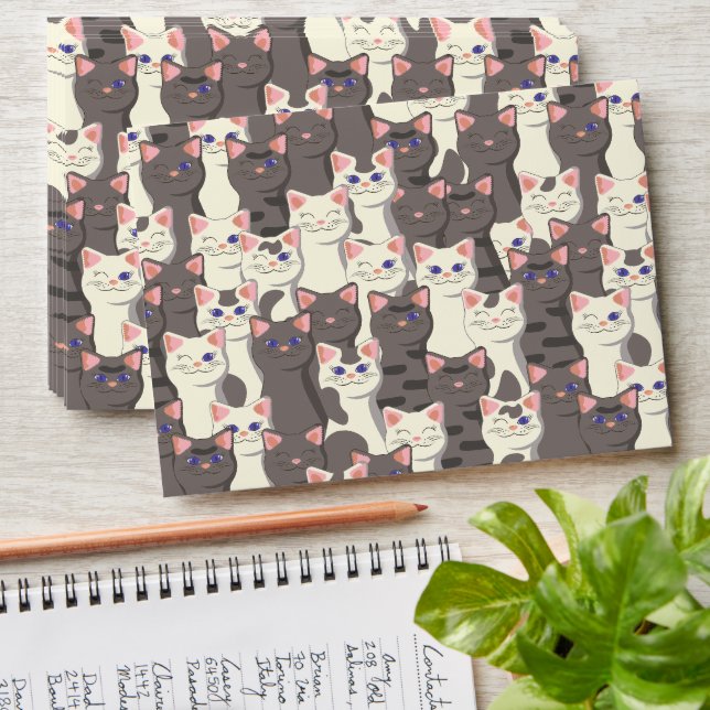 Enveloppe Motif de chats blancs et gris (Stacked)