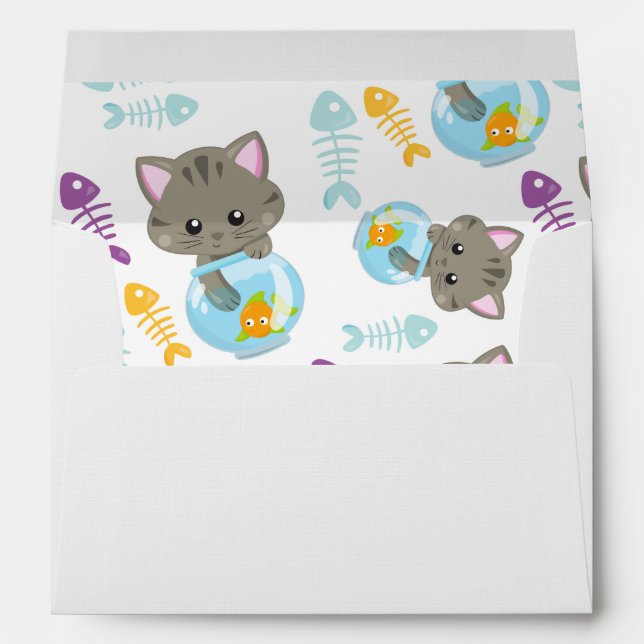 Enveloppe Motif De Chats, Chats Mignons, Chatons, Poisson (Dos (Bas))