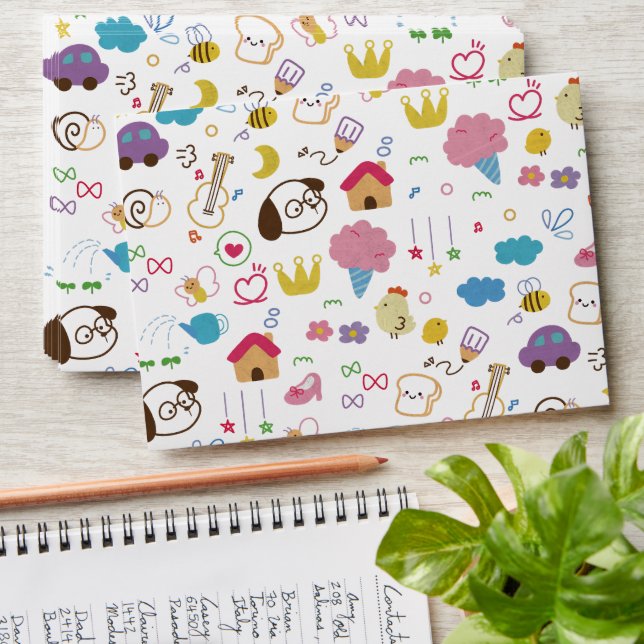 Enveloppe Motif de doodle mignon pour enfants (Stacked)