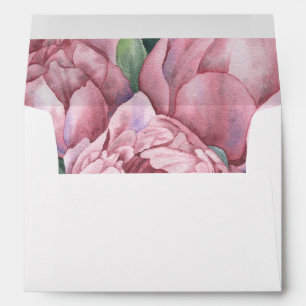 Enveloppe Motif de fleurs de roses de pivoine à l'aquarelle