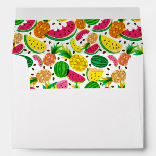 Enveloppe Motif de fruits tropicaux rouges et jaunes