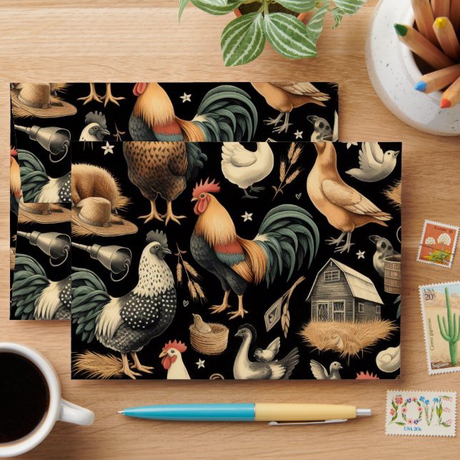 Enveloppe Motif de la ferme de poulet Retro (Desk)