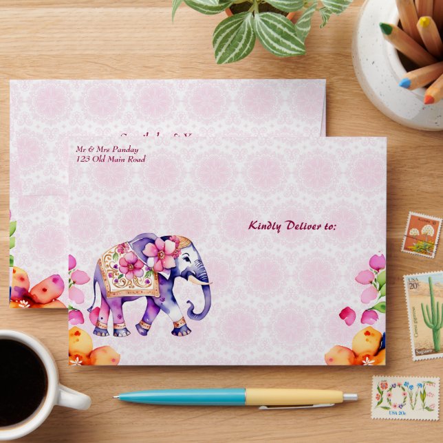 Enveloppe Motif de mandala mariage rose éléphant (Desk)