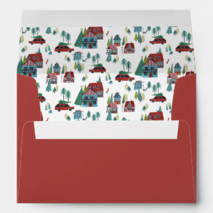 Enveloppe Motif de Noël du village de patinage rouge nordiqu