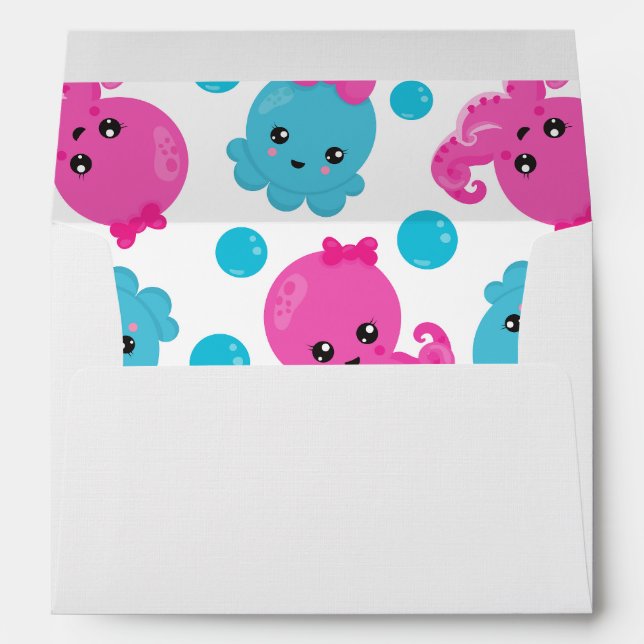 Enveloppe Motif de poulpe, poulpe mignonne, Animaux de mer (Dos (Bas))