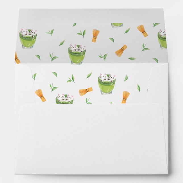 Enveloppe Motif de thé vert à la crème de chat (Dos (Bas))