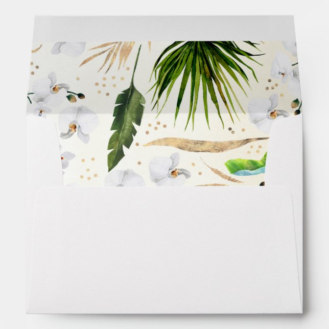 Enveloppe Motif de verdure tropicale et d'orchidées blanches (Dos (Bas))