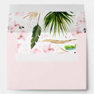 Enveloppe Motif de verdure tropicale et d'orchidées roses