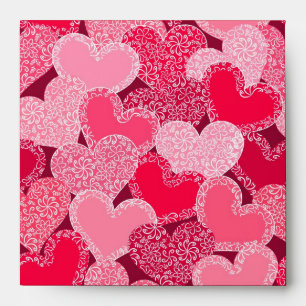 Enveloppe Motif des coeurs floraux rouges