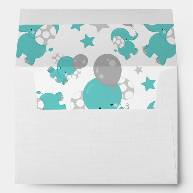 Enveloppe Motif Des Eléphants Bleus, Eléphants Mignons, Étoi (Dos (Bas))