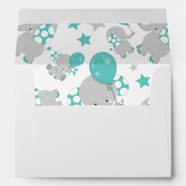 Enveloppe Motif Des Eléphants, Eléphants Mignons - Gris Bleu (Dos (Bas))
