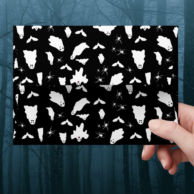 Enveloppe Motif d'Halloween, chauves-souris et araignées (Cute Ghost, Bats & Spiders Halloween Pattern Envelope)
