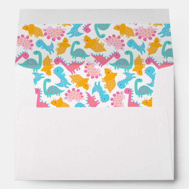 Enveloppe Motif Dinosaur rose et Turquoise (Dos (Bas))