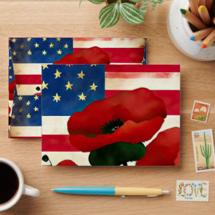 Enveloppe Motif du drapeau américain Poppy Flower Patriotiqu