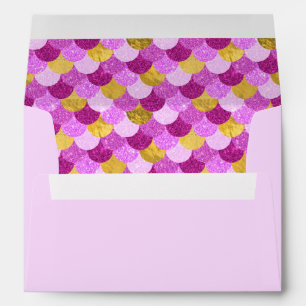 Enveloppe Motif Écailles de Sirène Paillettes Roses Feuille 
