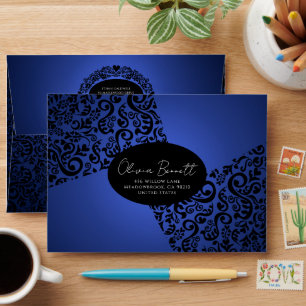 Enveloppe Motif élégant damassé bleu