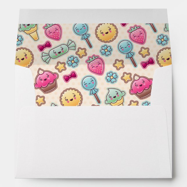 Enveloppe motif enfant de Kawaii avec de mignons gribouillis (Dos (Bas))