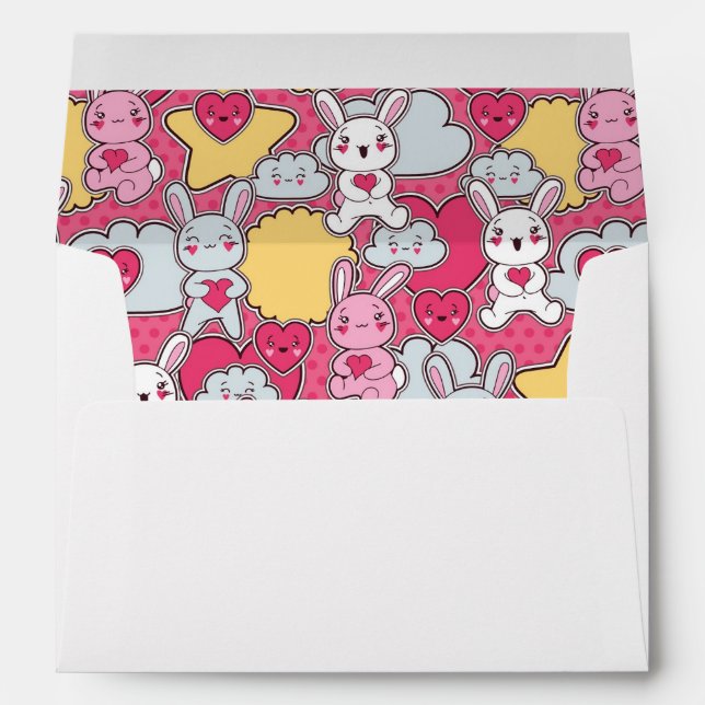 Enveloppe Motif enfant Kawaii avec des Doodles mignons (Dos (Bas))