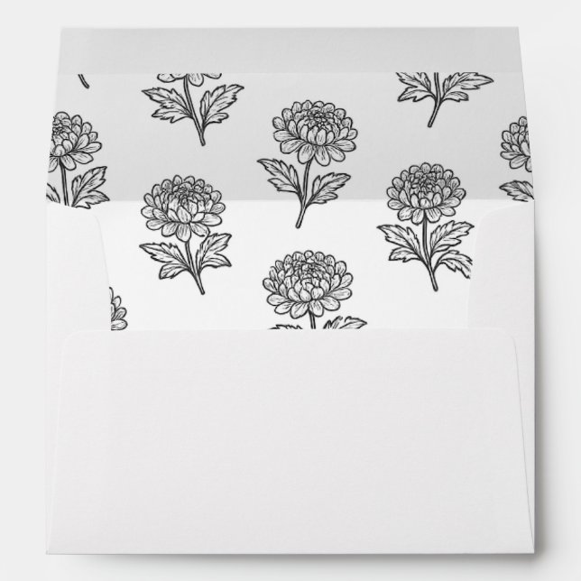 Enveloppe Motif floral noir et blanc Mariage monochrome (Dos (Bas))