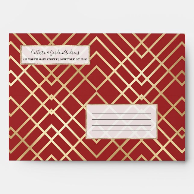 Enveloppe Motif géométrique Art déco rouge chinois moderne (Devant)