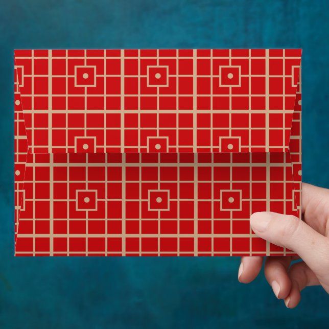 Enveloppe Motif géométrique chinois traditionnel rouge et or (Hand)