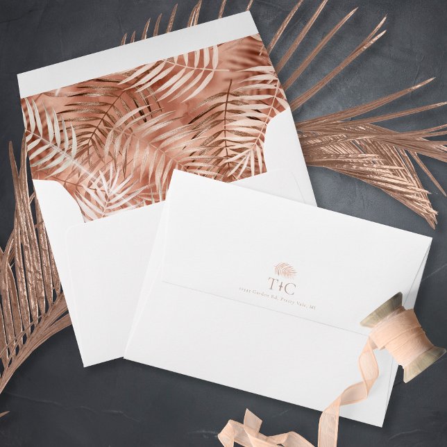 Enveloppe Motif Mariage de feuille de palme luxuriante Terra (Interior/Back In Situ)