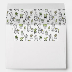 Enveloppe Motif mignon d'alpaga et de cactus