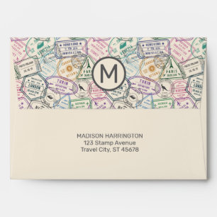 Enveloppe Motif Monogramme et timbres de voyage de texte per