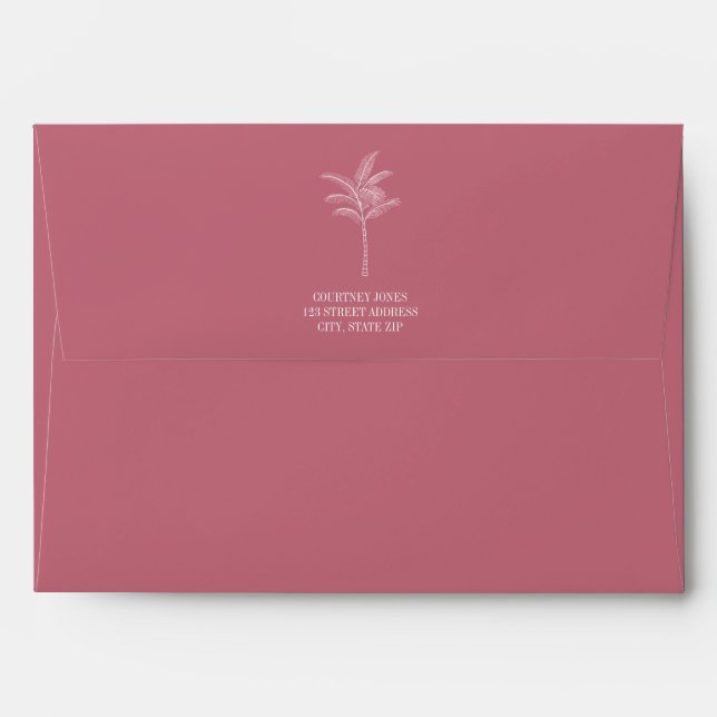 Enveloppe Motif Palm Tree rose et Mariage vert (Dos (Haut rabat))