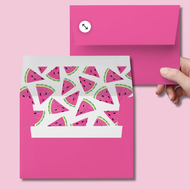 Enveloppe Motif Pastèque (Pink tropical fruit watermelon envelope.  Perfect for sending thank you notes and party invitations.)