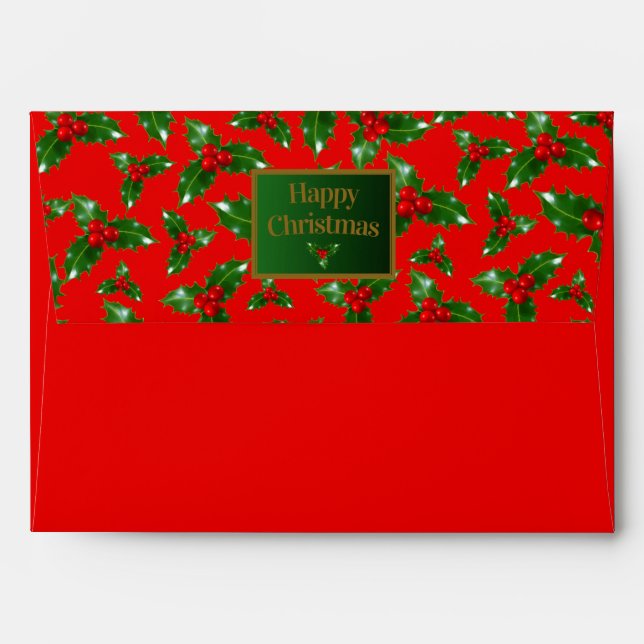 Enveloppe Motif Red Gold Green Holly Berry - Customisé (Dos (Haut rabat))