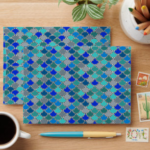 Enveloppe Motif Retro Turquoise bleu Turquoise Gris