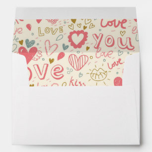 Enveloppe Motif romantique avec Coeurs et Lèvres
