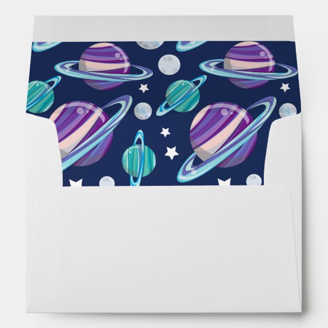 Enveloppe Motif spatial, Planètes, Étoiles, Galaxie, Cosmos (Dos (Bas))