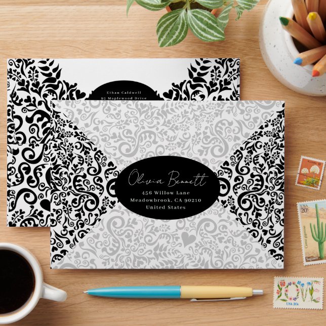 Enveloppe Motif vert Elegant Dark Damask (Desk)