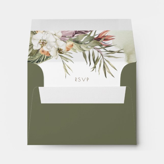 Enveloppe Moyenne Vert RSVP Palm Feuilles et Vert Aquarelle (Dos (Bas))