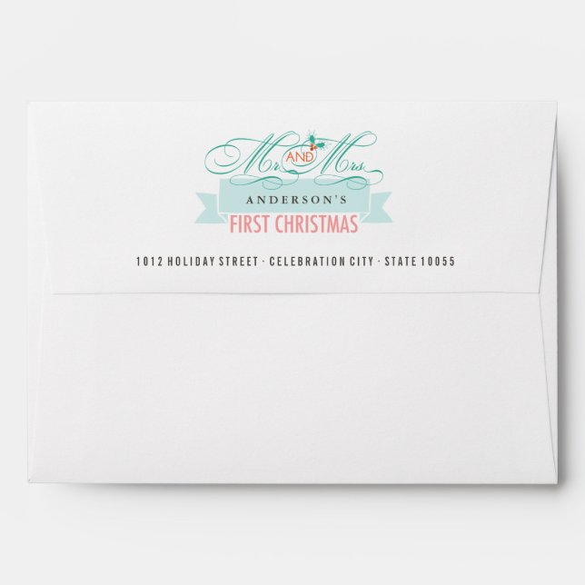 Enveloppe Mr & Mrs 1st Christmas Mistletoes Mariage de vacan (Dos (Haut rabat))