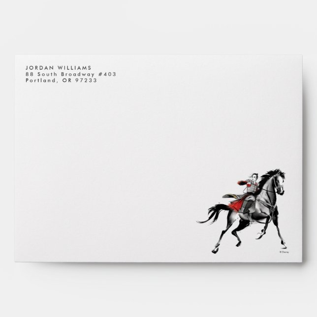 Enveloppe Mulan En Armor Riding Vent Noir Aquarelle (Devant)