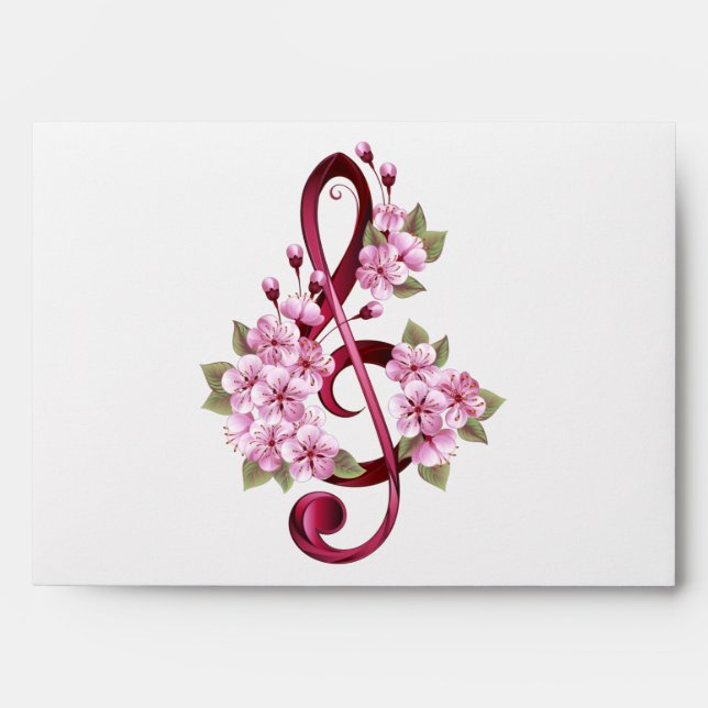Enveloppe Musical treble clef notes with sakura flowers (Devant)