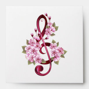 Enveloppe Musical treble clef notes with sakura flowers