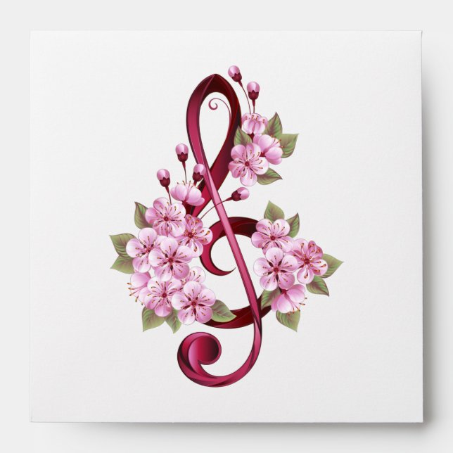 Enveloppe Musical treble clef notes with sakura flowers (Devant)