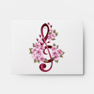 Enveloppe Musical treble clef notes with sakura flowers