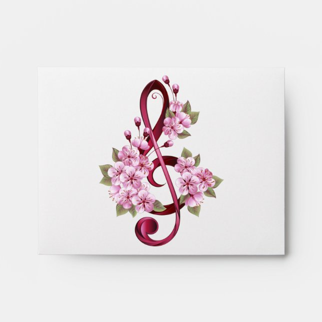 Enveloppe Musical treble clef notes with sakura flowers (Devant)