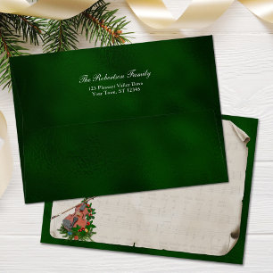 Enveloppe Musique de feuille de violon de Noël vintage vert