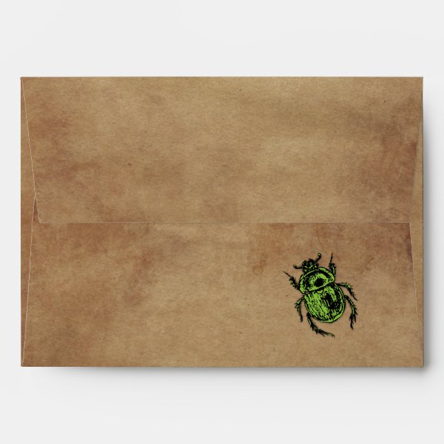 Enveloppe Mystérieuse Halloween égyptienne avec scarab vert (Dos (Haut rabat))