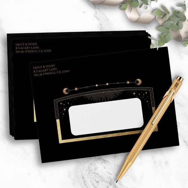 Enveloppe Mystic Chic Black Gold Sun Moon Stars Mariage (Créateur téléchargé)